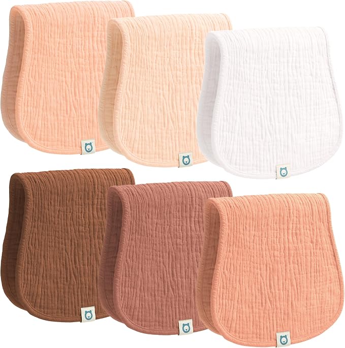 Muslin Burp Cloths Set, 6 Pieces, 100% Organic Cotton Hand Washcloths by RomyRo