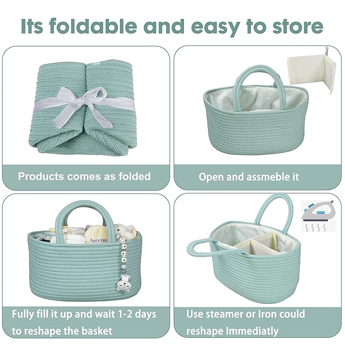 Diaper Caddy Organizer for Baby Cotton Rope Nursery Storage Bin Basket Portable - Image 7