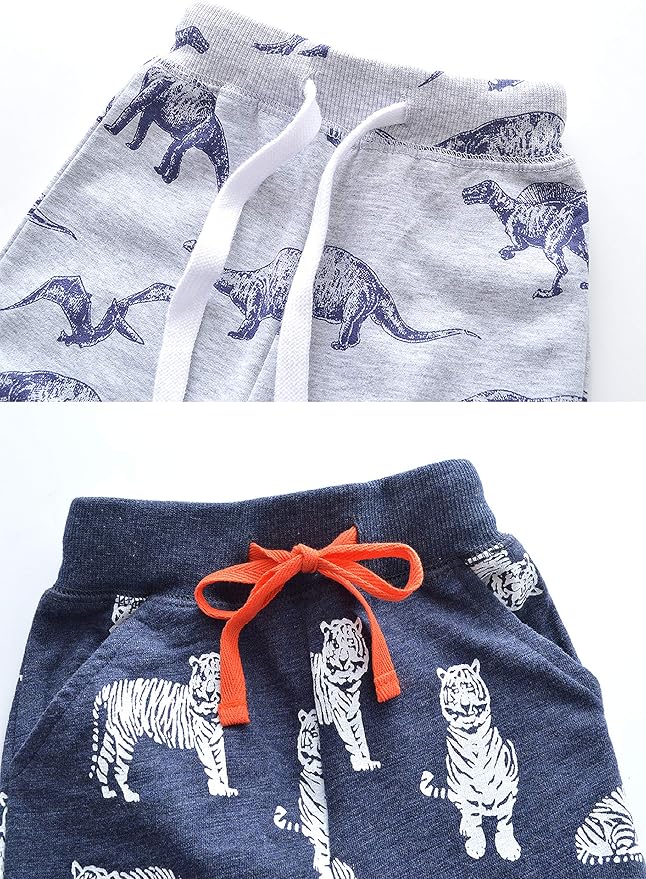 HUAER& Baby Boy's Jogger Pants Dinosaur Car Animal Print Drawstring Elastic - Image 4