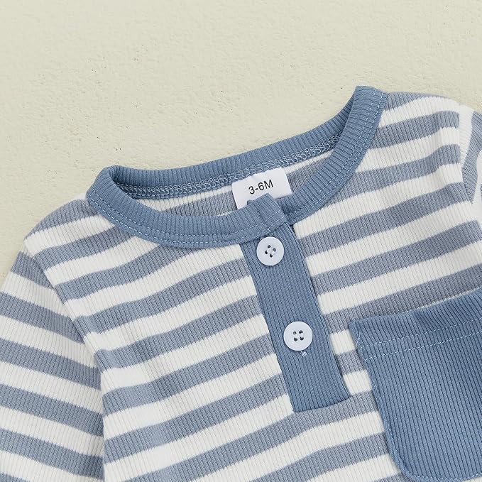 fhutpw Baby Boy Clothes 3 6 12 18 Months Ribbed Knitted Long Sleeve Romper and - Image 4