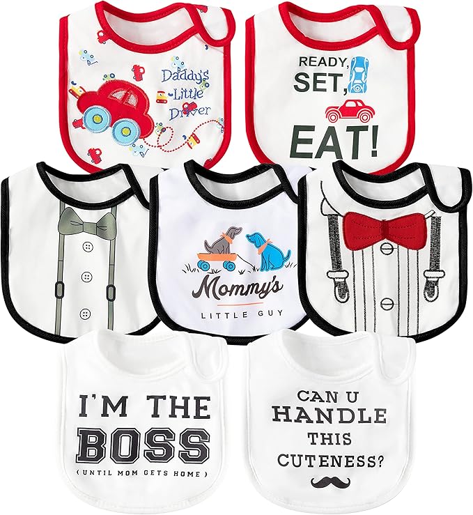 7Pcs Cotton Waterproof Baby Bibs Hook Loop Closure Newborn Bib Keepsake Baby by 2ooya