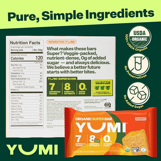 YUMI Organic Breakfast Superbar, Gluten-Free, No Added Sugar, 7+ Vegetables - Image 2