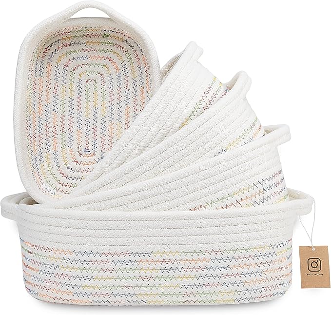 NaturalCozy 5-Piece Rectangle Storage Basket Set- Natural Cotton Rope Woven by NaturalCozy