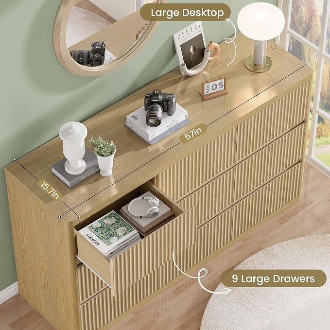 Fluted 9 Drawers Dresser, Modern Chest of Drawers - Image 5