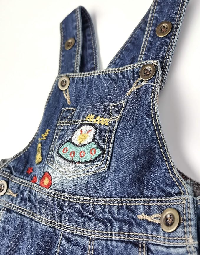 KIDSCOOL SPACE Baby Little Kids Cute Denim Embroidered Fashion Jean Overalls - Image 5