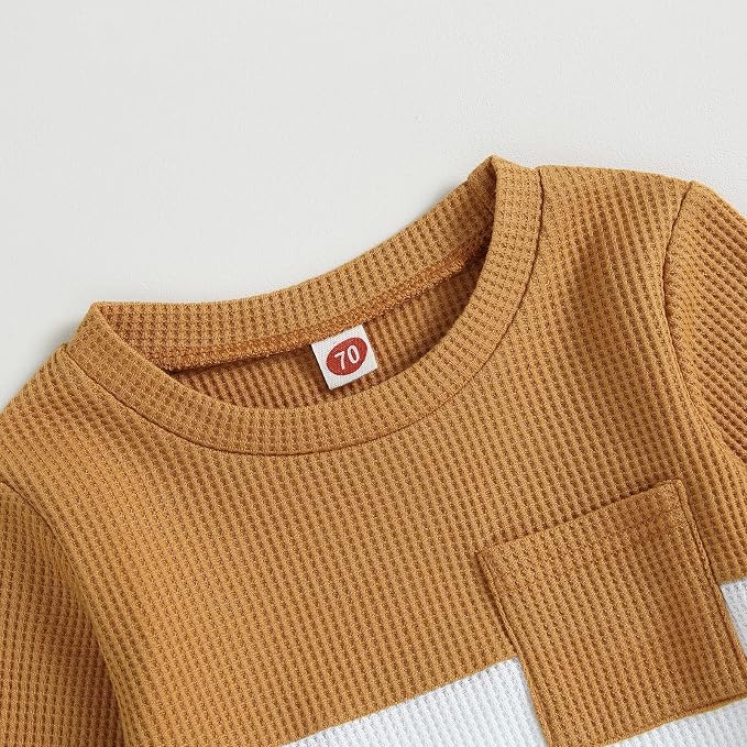 Toddler Baby Boy Fall Clothes Waffle Contrast Color Sweatshirt Pants Sets - Image 5