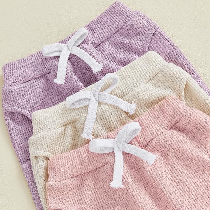 Sejardin Toddler Baby Boy Girl Pants 3 Pack Solid Color Elastic Waist Jogger - Image 6
