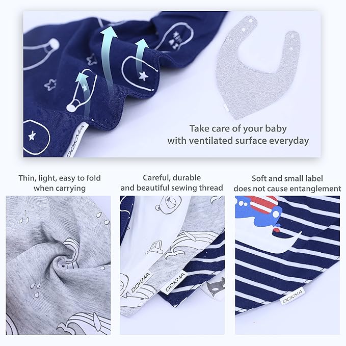 DOKMA Set 8 Organic Cotton Baby Drool Bibs - Image 5