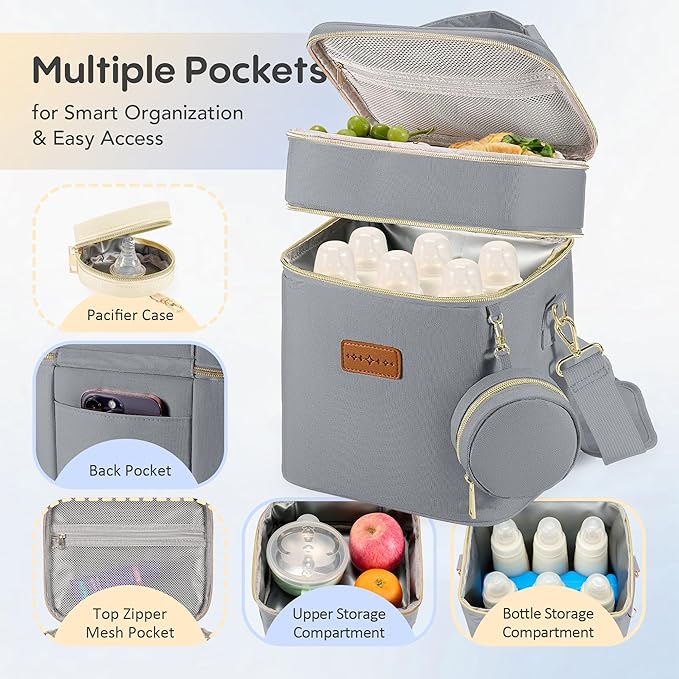 Breastmilk Cooler Bag with Ice Pack & Pacifier Case, Large Double Layer - Image 3