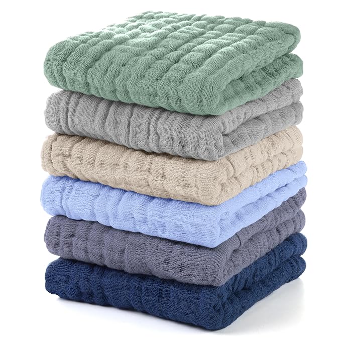 Muslin Baby Washcloths 6 Pack, 100% Cotton Wash Cloths by Unnivoll