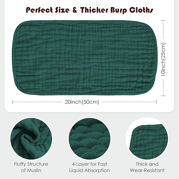 Muslin Burp Cloths 100% Cotton Large 20''x10'' Extra Soft and Absorbent Baby - Image 4