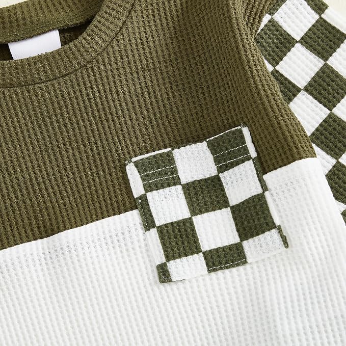 Toddler Baby Boy Fall Clothes Waffle Outfit Long Sleeve Color Blocking - Image 4