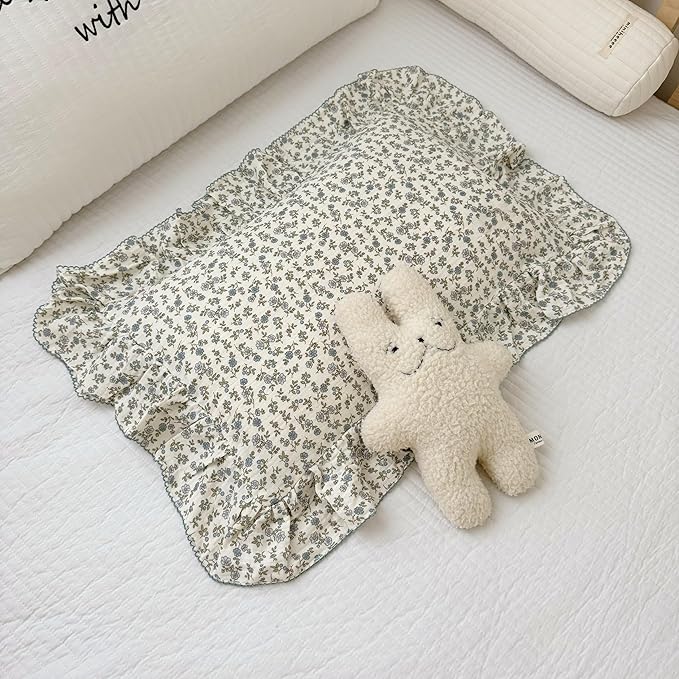 BuLuTu 2 Layers Muslin Cotton Toddler Pillowcase, Shabby Chic Blue Floral Print by BuLuTu