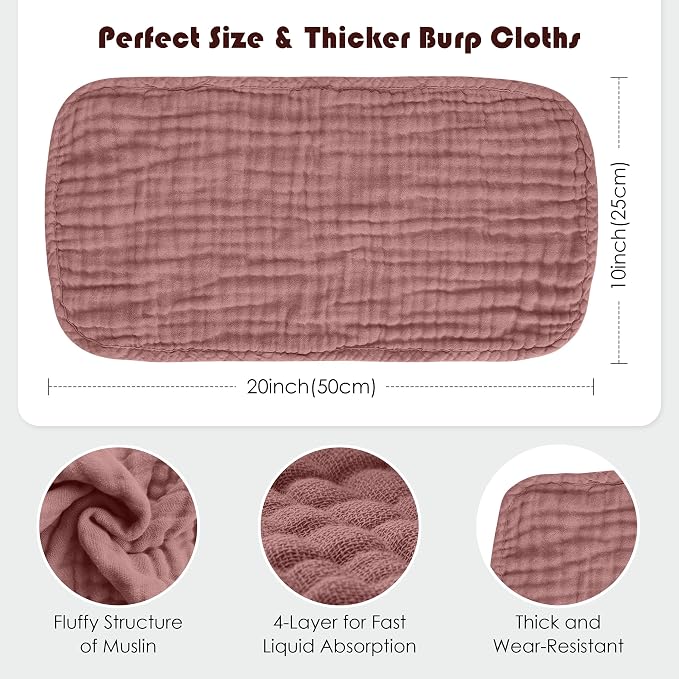 Muslin Burp Cloths 100% Cotton Large 20''x10'' Extra Soft and Absorbent Baby - Image 4