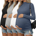 4 Packs Womens Maternity Shirts Long Sleeve Cotton Ribbed Pregnancy Mock Neck by Oakgarden