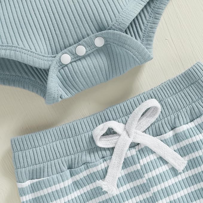 Newborn Baby Boy Girl Clothes Ribbed Knitted Long Sleeve Romper Pants Solid - Image 6