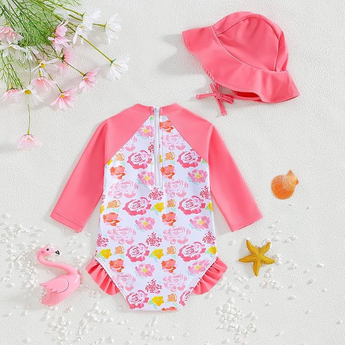 WOLBAY Baby Girl Swimsuit Long Sleeve One Piece Rash Guard - Image 3