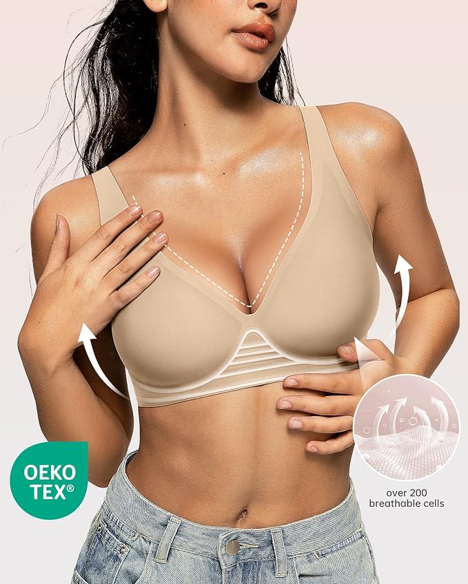 OEAK Womens Deep V Bras Wireless Comfortable Bra Supportive No Underwire Bras - Image 2