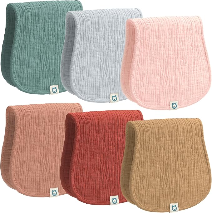 Muslin Burp Cloths Set, 6 Pieces, 100% Organic Cotton Hand Washcloths by RomyRo