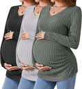 Ficerd 3 Pack Women's Maternity Shirts Ribbed Long Sleeve Pregnancy Tops V Neck by Ficerd