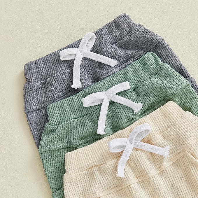 Sejardin Toddler Baby Boy Girl Pants 3 Pack Solid Color Elastic Waist Jogger - Image 6