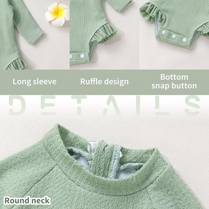 YOUNGER TREE Infant Baby Girls Swimsuit Long Sleeve Swimsuits One Piece - Image 4
