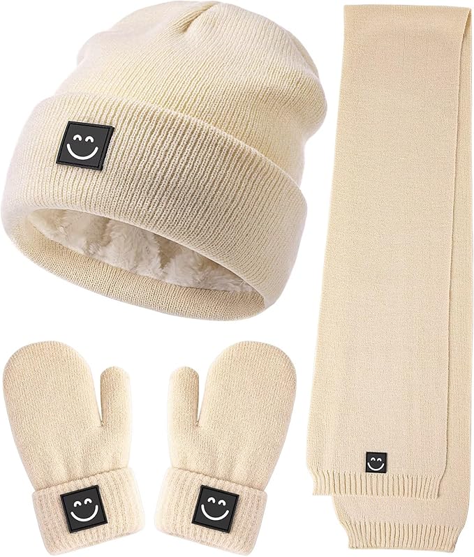 Baby Beanie Mittens Scarf Set, Toddler Kids Winter Hat and Thermal Gloves Neck by Hispeka
