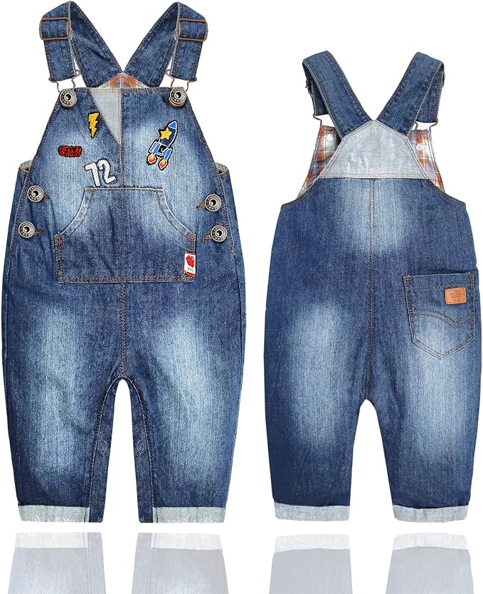 KIDSCOOL SPACE Baby Little Kids Cute Denim Embroidered Fashion Jean Overalls - Image 6