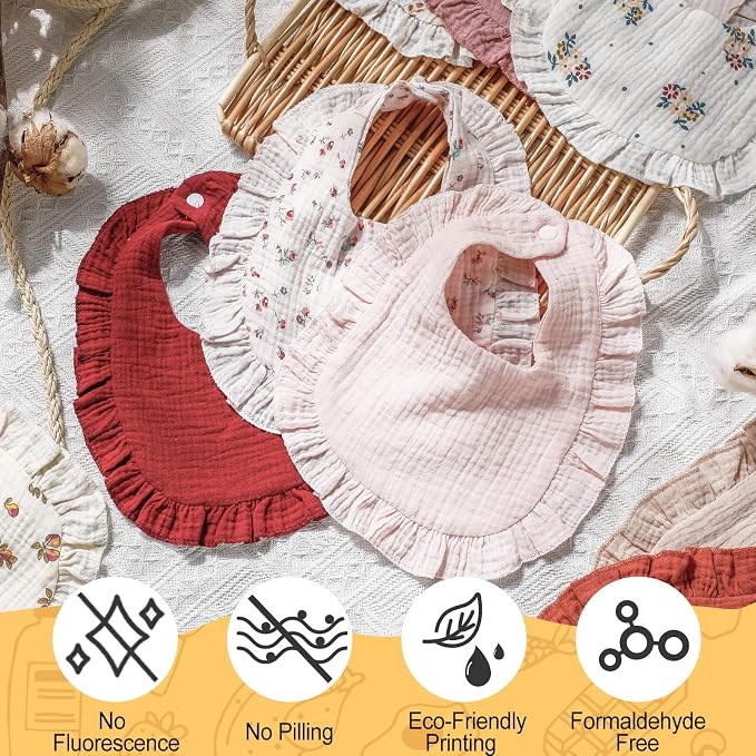 Mepase 10 Pcs Large Muslin Baby Girl Bibs Drool Teething Bibs Lap Shoulder - Image 7