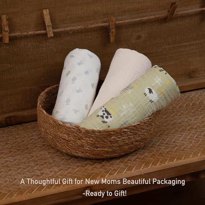 Muslin Swaddle Blankets for Newborn, 3 Pack Breathable Soft Receiving Blanket - Image 7
