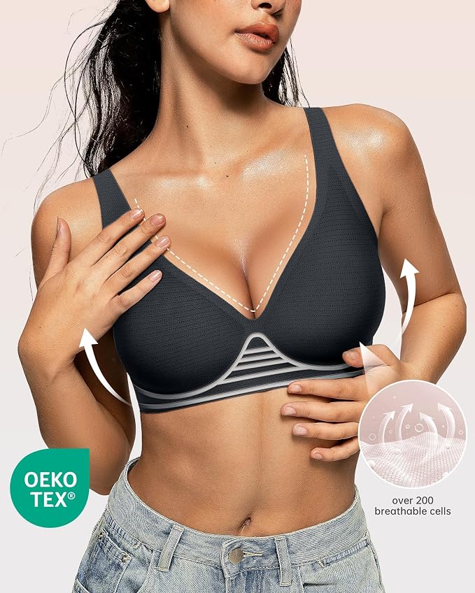 OEAK Womens Deep V Bras Wireless Comfortable Bra Supportive No Underwire Bras - Image 2
