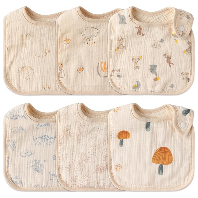 Zainpe 6Pcs Snap Muslin Cotton Baby Bibs Rabbit Bear Sheep Pattern Bandana by Zainpe