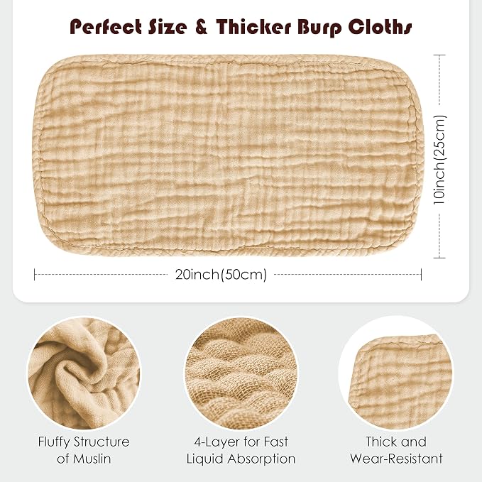 Muslin Burp Cloths 100% Cotton Large 20''x10'' Extra Soft and Absorbent Baby - Image 4