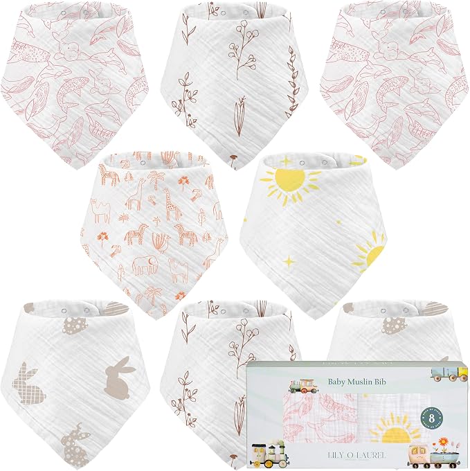 Muslin Baby bibs for drooling and teething, 100% cotton, Bibs for baby girl by LilyOlaurel