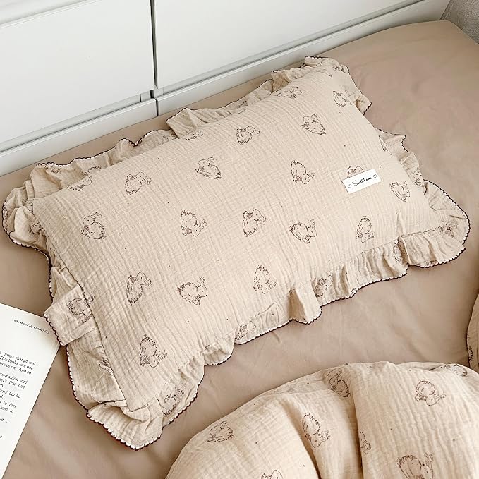AOJIM Cute Rabbit Muslin Cotton Kids Toddler Pillowcase by AOJIM-BeddingSetBabyBlanketsSofaCover
