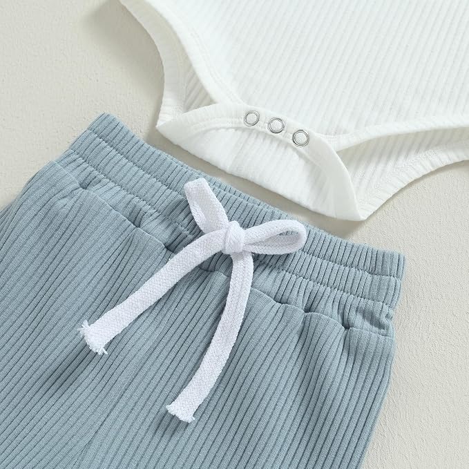 Newborn Baby Boy Girl Clothes Ribbed Knitted Long Sleeve Romper Pants Solid - Image 5