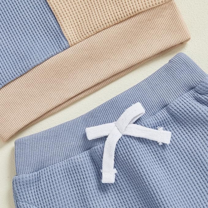 Toddler Baby Boy Fall Clothes Waffle Outfit Long Sleeve Color Blocking - Image 5