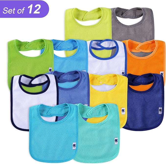 12 Pack Terry Drool Cotton Bibs, Unisex Baby Bibs - Image 7