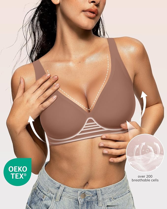 OEAK Womens Deep V Bras Wireless Comfortable Bra Supportive No Underwire Bras - Image 2