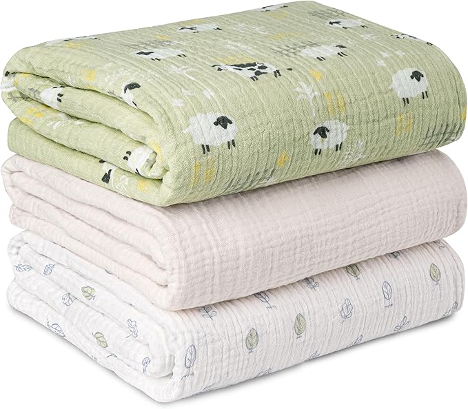 Muslin Swaddle Blankets for Newborn, 3 Pack Breathable Soft Receiving Blanket by LYRICHOMBABY