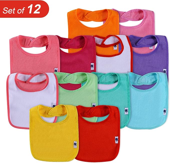 12 Pack Terry Drool Cotton Bibs, Unisex Baby Bibs - Image 7
