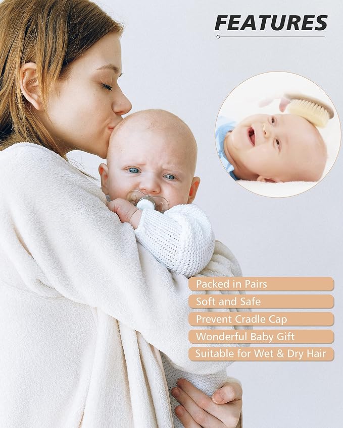 Baby Hair Brush, Natural Soft Goat Bristles Cradle Cap Brush - Image 2