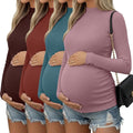 4 Packs Womens Maternity Shirts Long Sleeve Cotton Ribbed Pregnancy Mock Neck by Oakgarden