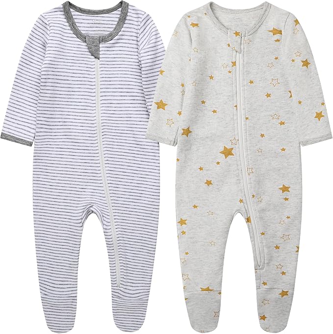 O2 BABY Baby Boys Girls Organic Cotton Zip-Front Sleeper Pajamas, Footed Sleep by O2BABY