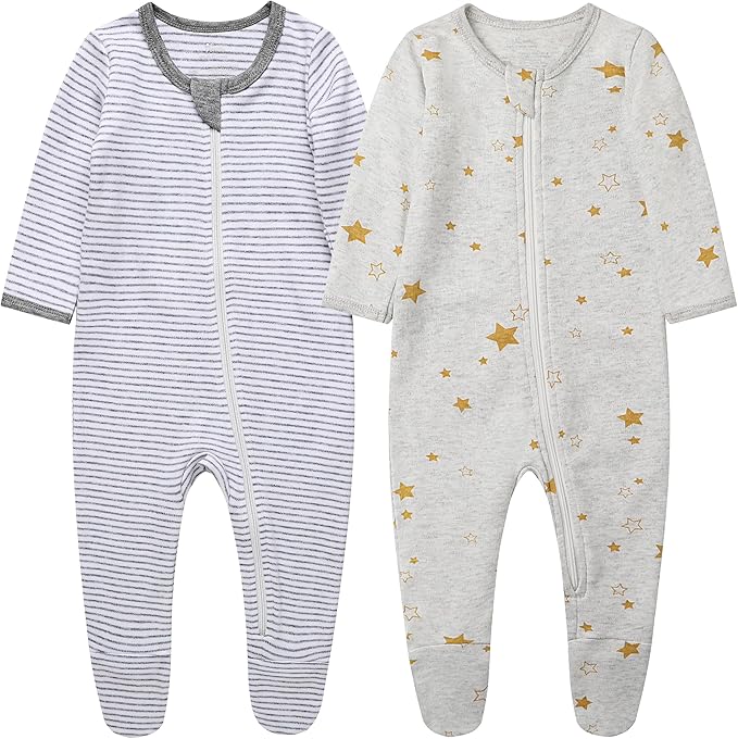 O2 BABY Baby Boys Girls Organic Cotton Zip-Front Sleeper Pajamas, Footed Sleep by O2BABY