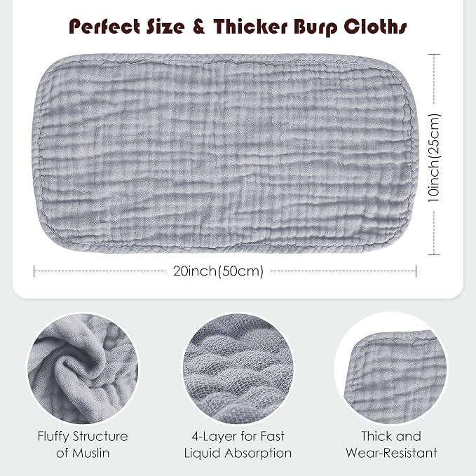 Muslin Burp Cloths 100% Cotton Large 20''x10'' Extra Soft and Absorbent Baby - Image 4