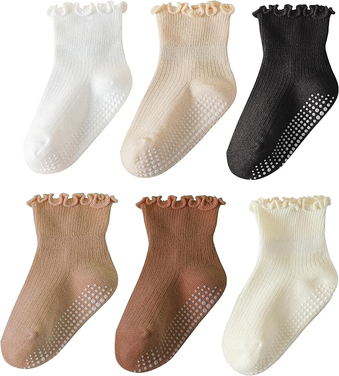 6 Pairs Toddler Ruffle Socks for Girls by ANYANIME