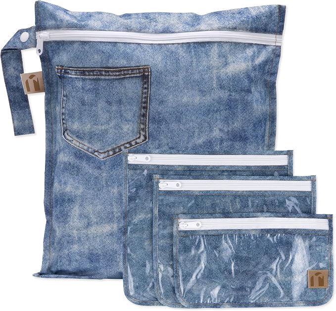 Bumkins Roamio Wet Bag and 3-Pack Clear-Sided Travel Pouches, Waterproof Fabric by Bumkins