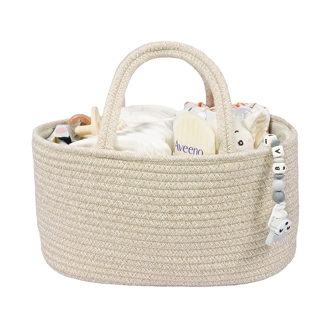 Baby Diaper Caddy Organizer for Girl Boy Cotton Rope Nursery Storage Bin Basket by XUANGUO