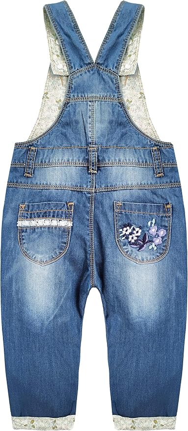 KIDSCOOL SPACE Baby Little Kids Cute Denim Embroidered Fashion Jean Overalls - Image 2